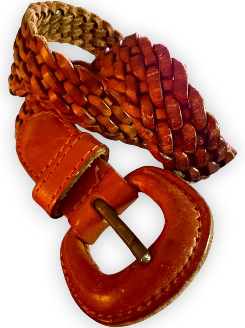 Women’s Brown All Leather Braided Belt size Medium #90012